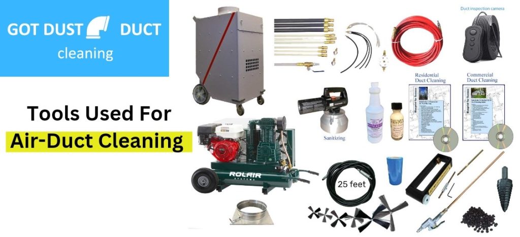 Different tools used for air duct cleaning