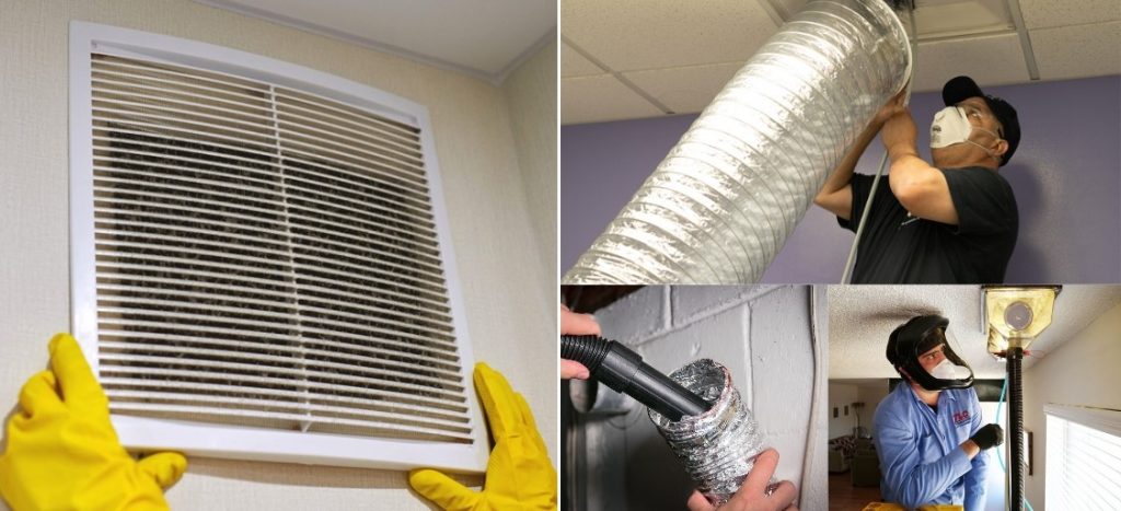 Different air duct are being cleaned by professionals